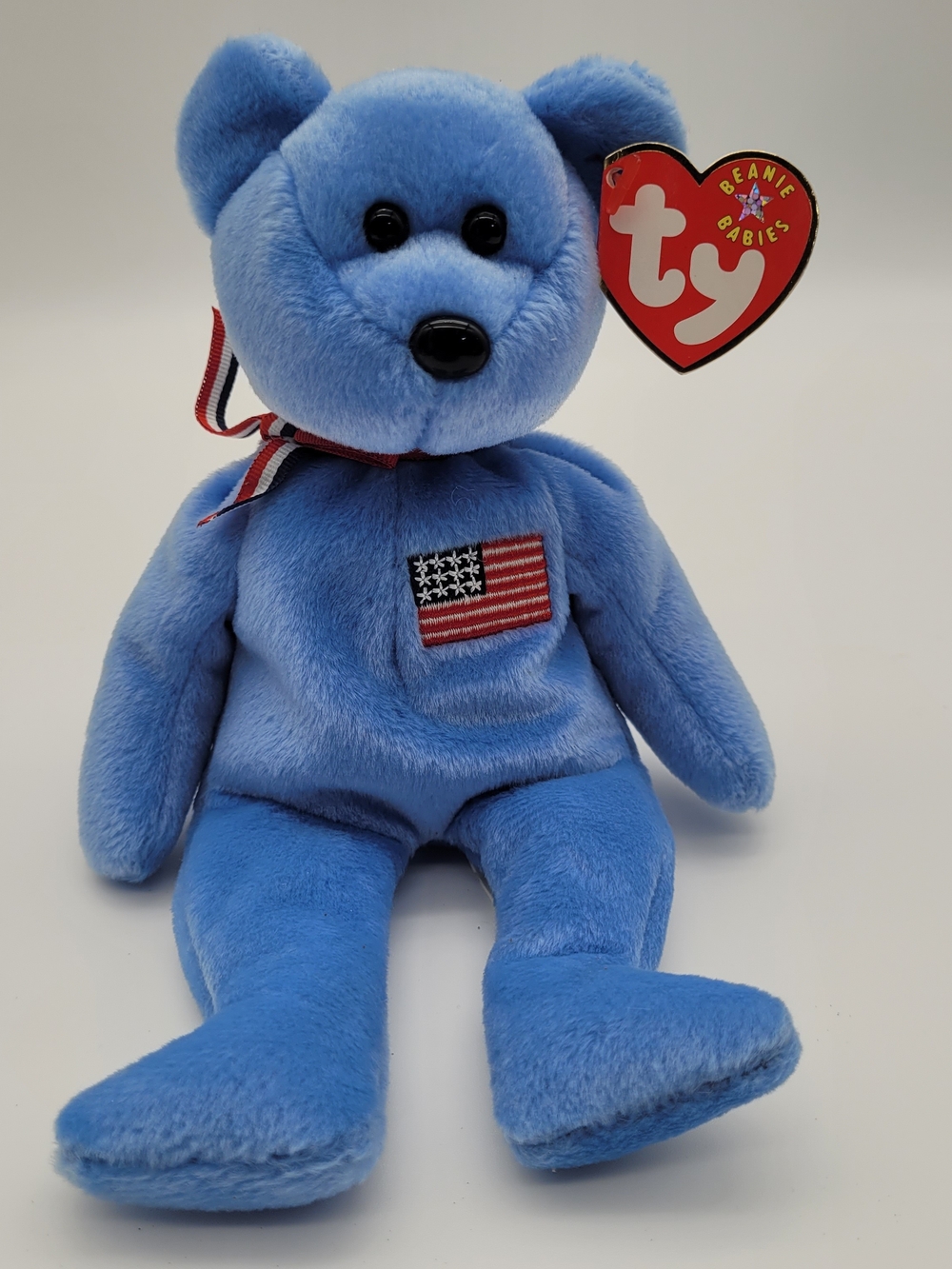 Ty Beanie Babies 'America' Blue Bear Plush with Flag Patch 2001